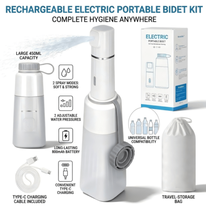 Portable Electric Bidet Washer, Leak-Proof Design, Suitable For Camping, Home, Postpartum Care, Elderly, Menstrual Period, Women, Muslim Cleaning, Pregnant Women, 800mAh Rechargeable, 450ml Water Bottle, 2 Pressure Modes, 3/5 Hole Adjustable Spray, IPX7 Waterproof