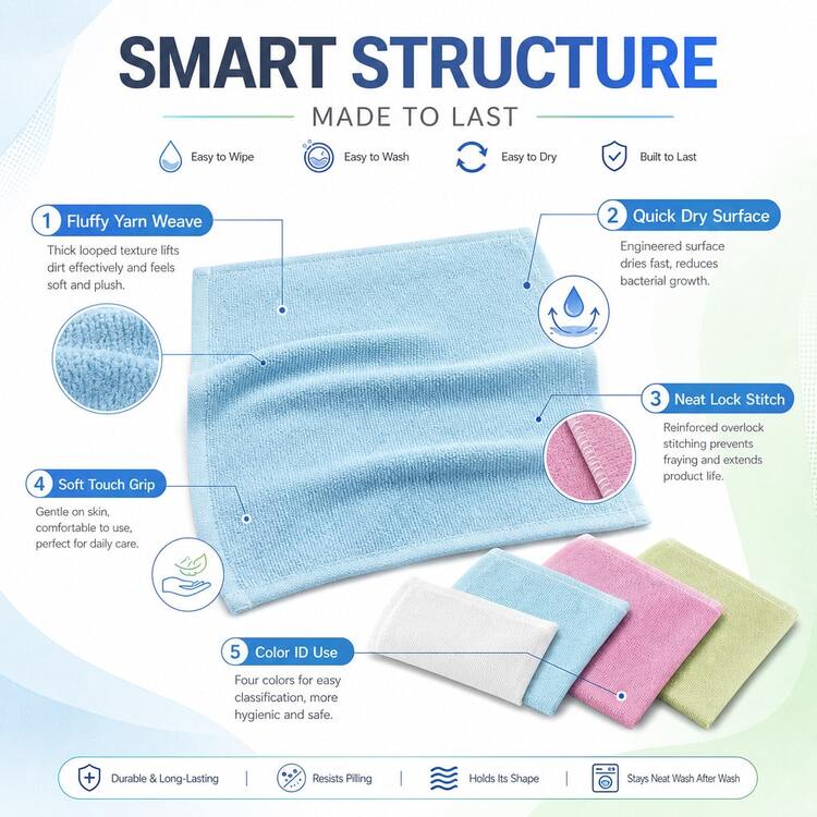 Handuk Wajah 6/12/24 buah, Kain Wajah Ultra Lembut Ramah Kulit untuk Kulit Sensitif, Ukuran Kecil/Besar 10x10/12x28 Inci, Kain Penghapus Riasan yang Dapat Digunakan Kembali dan Dicuci, Handuk Pembersih Wajah Aneka Warna yang Mudah Dibilas - Biru - View 6