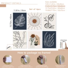6pcs Set Modern Minimalist Wall Art Posters, Minimalist Style Framed Gallery Wall Set, Boho Prints Collection, Neutral Boho Comfortable Wall Decor, With Or Without Frames, Room Decor, Home Decor, Dorm, Hotel, Living Room, Bedroom, Bathroom, Office Wall Decoration Gift - A - View 18