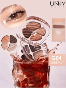 UNNY CLUB Palet Eyeshadow 4 Warna 4,5g, Eyeshadow Glitter & Matte, Tekstur Multi-Finish, Pigmentasi Tinggi, Riasan Mata Tahan Lama, Formula Mudah Dibaurkan, Palet Mini Portabel, Highlighter Blush Eyeshadow, Palet Makeup 3-in-1 - G04 Chestnut - View 11