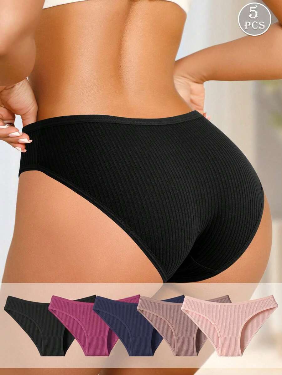 5pcs Women's Solid Color Comfortable Minimalist Soft Breathable Panties