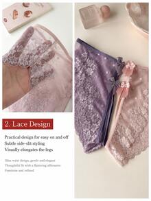2pcs Sexy Women's Open Crotch Bow High Waist Seamless Lace Panties, Seductive Triangle Underwear - Multicolor - View 5
