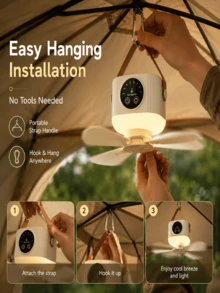 Kipas Gantung Portabel untuk Tenda, Cocok untuk Berkemah di Luar Ruangan, Dilengkapi Lampu LED Ultra Terang, Baterai Isi Ulang Kapasitas Besar, Kipas Gantung Mini, 4 Kecepatan Angin yang Dapat Diatur, Timer dan Kontrol Jarak Jauh, Pengisian Cepat Tipe-C, Cocok untuk Tenda, Asrama, Kamar Tidur, Halaman Belakang, Teras, Taman - 1 buah - View 2
