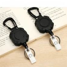 Retractable Badge Reel Carabiner Clip Heavy Duty Anti-Loss Key Holder Outdoor Hiking Keychain - Black - View 4