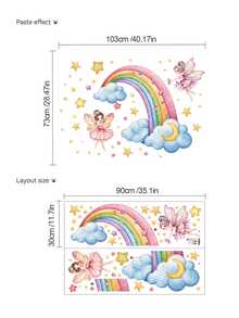 2 Styles Fairy Moon Rainbow Cloud Wall Decals, Removable Self‑Adhesive Wall Art, Home Decor, Girls Nursery Bedroom Baby Shower Decor - Multicolor - View 13
