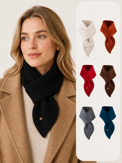 Women's Solid Color Pull-Through Short Scarf, Minimalist Warm Neck Wrap For Fall & Winter, Versatile Everyday Fashion Accessory