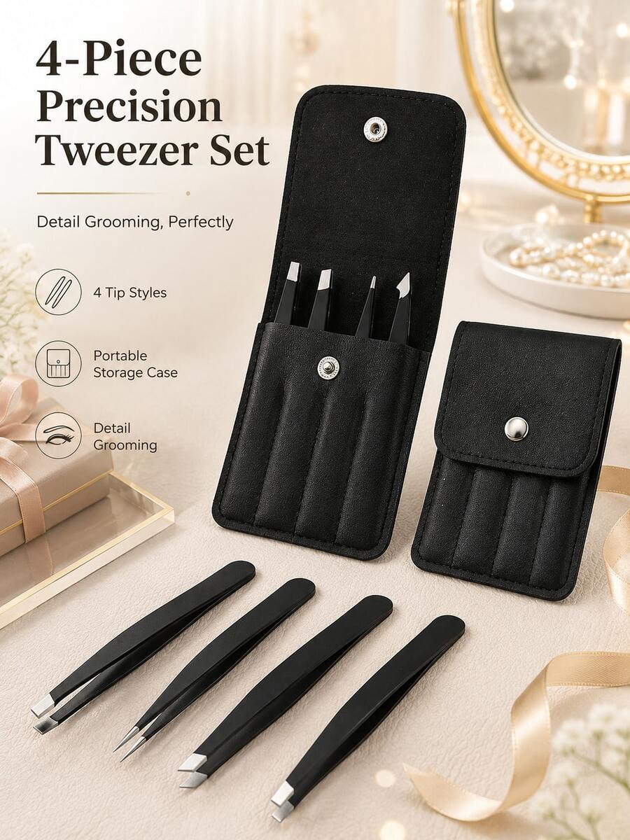1/5pcs Eyebrow Tweezers Set, Stainless Steel Precision Tweezers Set With Storage Box, Slanted Tip And Fine Tip Tweezers, Suitable For Beauty Makeup, Eyebrow Grooming, Eyelash Extensions, Travel Makeup Accessories, Portable Makeup Tools, Home Vanity Essentials, Perfect Gift - Multicolor - View 1