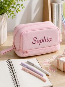 Personalized Name Pencil Case, Large Capacity Custom Pencil Pouch, Back To School Stationery Bag, Multi Layer Zipper Compartment Pen Bag, Daily Study Storage Pouch, Portable Desk Organiser, Practical Campus Daily Supply, Durable Washable Pouch - Multi-color Oxford Cloth Pencil Case - View 4