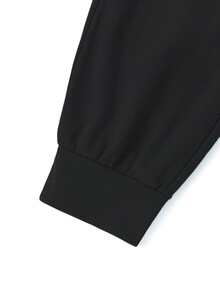 Black 100% Cotton Women's Sports Set, Featuring Ribbed Knit Details, Round Neck, Regular Sleeve Style, Comfortable For Daily Wear - Black - View 6