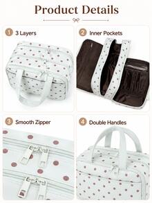 Cute Polka Dot Portable Handheld Storage Bag, 3-Layer Large Capacity Compartment Design, Easily Store Skincare, Makeup Brushes, Toiletries And Other Daily Essentials, No Need To Worry About Spills And Stains During Travel, Suitable For Dorm And Home Storage - Multicolor - View 5