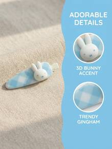 可愛 MIFFY 咖啡色調水滴造型 BB 髮夾，2 款設計：純棕色與格紋 3D Miffy，牢固金屬夾，適合日常校園秋季穿搭 - 彩色 - 查看 5