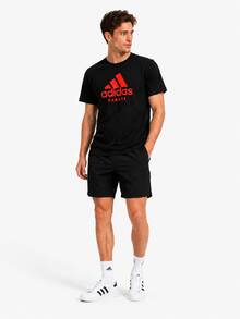 Adidas 夏季新款速干大Logo透气舒适休闲运动短袖T恤，男女款 - 黑色/紅色 - 查看 4