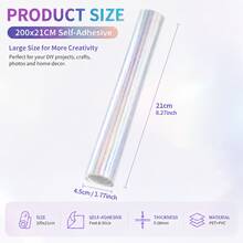 1 Roll Of 200*21 Cm Holographic Rainbow Transparent Self-Covering Cold-Pressed Film | Waterproof And Self-Adhesive, Suitable For DIY Home Decoration, Decorative Protection Photos, Stickers - 200*21cm-rainbow - View 2