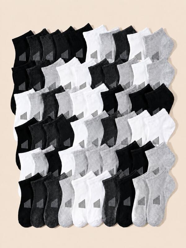 20/10 Pairs Kids Boys Girls Soft Invisible Short Socks, Simple Striped Triangle Print, Pure Black White Gray Neutral Colors, Elastic Breathable Anti-Slip Low-Cut Socks, Suitable For Daily Sports, School, Casual Wear