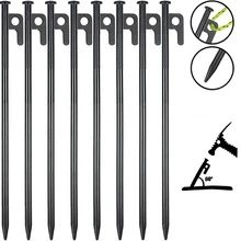 IEMIEBSHA 8 Pack Heavy Duty 12 Inch Steel Tent Stakes For Camping, Unbreakable Metal Tent Pegs With T-Handle & Rope Holes, Rust Resistant Ground Anchors For Canopy Awning Outdoor - Black - View 2