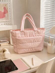 1 pieza Bolso tote acolchado para mujer, diseño de bolsillo delantero de gran capacidad, asas dobles, adecuado para la temporada escolar, desplazamientos, yoga, viajes cortos, almacenamiento diario - Varios estilos - Ver 11