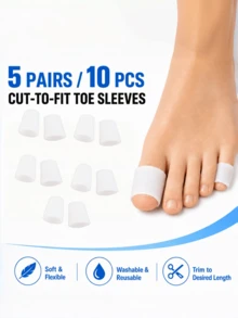 QKC 5 Pairs Soft Silicone Toe Caps, Flexible Trimmable Washable Reusable Design, Suitable For Men And Women - White - View 1