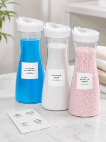 2/1pc Square Laundry Detergent Dispenser Bottle, 1500ml Capacity, Transparent Plastic Black And White, Laundry Detergent Dispenser, Transparent Storage Container, Soap Dispenser, Space-Saving Design, Includes 4 Removable Labels, Suitable For Laundry Room, Bathroom Storage, Autumn Home Decor, Bathroom Decoration - Transparent - View 8