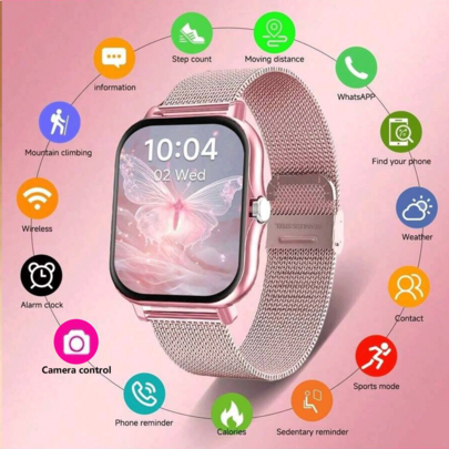 Brand New High-Definition Fashion Smartwatch, With Wireless Calling Function (Make/Receive Calls), Massive Watch Faces, Sports Monitoring, Message Notifications, Multi-App Reminders, Compatible With Android And IOS Phones, Perfect Gift For Women