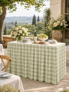 1pc-Sage Green Stretch Table Skirt For Rectangle Table, Elastic Table Skirt With Hook And Loop Fastener, Reusable Washable Fitted Table Cover Skirt For Dining Table, Party, Buffet, Wedding, Everyday Home Decor - Multicolor - View 9