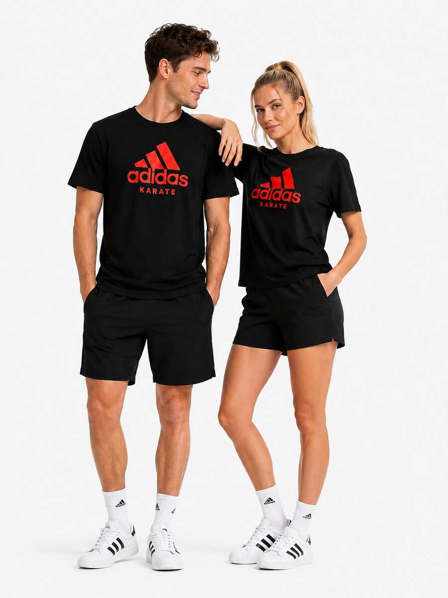 Adidas 夏季新款速干大Logo透气舒适休闲运动短袖T恤,男女款 - 黑色/紅色 - 查看 1