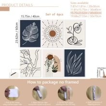 6pcs Set Modern Minimalist Wall Art Posters, Minimalist Style Framed Gallery Wall Set, Boho Prints Collection, Neutral Boho Comfortable Wall Decor, With Or Without Frames, Room Decor, Home Decor, Dorm, Hotel, Living Room, Bedroom, Bathroom, Office Wall Decoration Gift - A - View 14