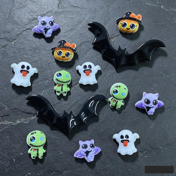 38/82pcs Resin Accessories Cute Mini Cartoon Halloween Bat, Ghost, Pumpkin Flat Back Rhinestones, Earrings, DIY Wedding Photo Album, Jewelry Handmade