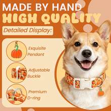 Elegant Small Tail Halloween Dog Collar, Pumpkin Print Autumn Pet Collar, Soft Puppy Collar, Cute Adjustable Holiday Collar - Orange - View 3