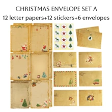 Vintage Christmas Stationery Set, Kraft Paper Writing Paper With Envelopes And Stickers, Santa Claus Christmas Tree Holiday Greeting Card Supplies - Christmas Envelope Set - View 7