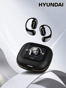 HYUNDAI Q18PRO AI 藍牙耳機，高保真立體聲，定向傳輸，ENC 智能降噪，高靈敏度麥克風適用於語音通話、音樂、遊戲、電影，低延遲，長電池續航力，數位顯示，多功能影音同步，耳掛式無線耳機 - 黑色 - 查看 3