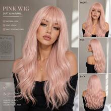26 Inch Long Straight Wig With Bangs For Women, Heat Resistant Synthetic Full Head Wig, Pastel Pink / Dark Tea / Cool Brown Natural Wig For Daily Wear, Cosplay & Party - Baby Pink - View 5