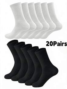 5/10/15/20 Pairs Men's Thick Black & White Winter Socks, Fashion Casual Comfortable High-Top Socks, Suitable For Outdoor Sports, Running, Fitness, Christmas Gift - Multicolor - View 12