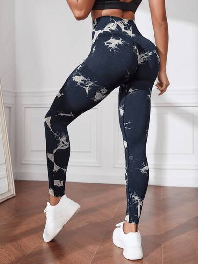 Conjunto de ropa de yoga de estilo europeo y americano, top tie-dye para correr, pantalones de yoga deportivos, ropa de yoga sin costuras para mujer.