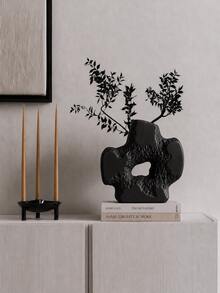 1件黑色抽象不對稱鏤空花瓶，現代紋理雕塑風花瓶，適用於客廳、層架、玄關與桌面家居裝飾 - 彩色 - 查看 2