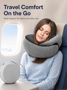 Bantal Leher Lipat untuk Perjalanan dengan Tas Penyimpanan, Bantal Pesawat Busa Memori Lembut 360°, Perlengkapan Perjalanan Penerbangan dan Tidur Siang yang Ringkas dan Portabel - MultiWarna - View 7