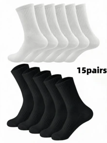 5/10/15/20 Pairs Men's Thick Black & White Winter Socks, Fashion Casual Comfortable High-Top Socks, Suitable For Outdoor Sports, Running, Fitness, Christmas Gift - Multicolor - View 15