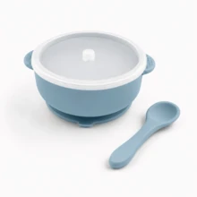 Vajilla de silicona para bebé, cuenco de alimentación para bebés con tapa y cuchara suave de silicona - Multicolor - Ver 10