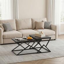 Black Modern Geometric Coffee Table - Wooden Top With Sturdy Metal Frame - Industrial Style Cocktail Table & Side Table For Living Room 80 X 50 X 40 Cm - Black - View 9