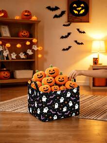 Halloween Foldable Sorting Basket Storage Basket, Suitable For Toy Clothing Boxes Multi Functional Canvas Storage Basket, Suitable For Halloween Gift Storage. - Multicolor - View 3