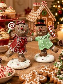 1pc Gingerbread Man Tabletop Decor, Adorable Christmas Resin Figurine In Red Or Green Outfit, Candy Cane Cookie Ornament For Coffee Bar, Kitchen Counter, Mantel, Christmas Party, Xmas Home Decor And Gift - Multiple Styles - View 4