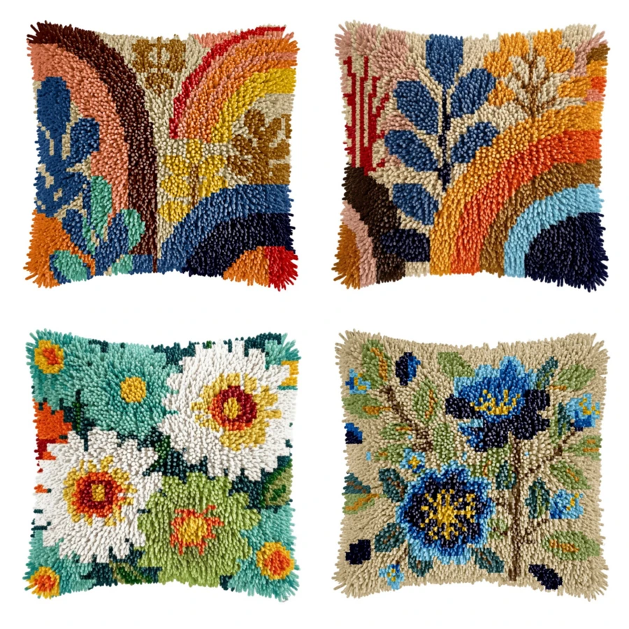 1PC 2D Flat Latch Hook Kit. Includes Mesh Printed Base, Colored Thread & Crochet Hook (No Pillow Core). Perfect For Handmade DIY Creation & Home Decor. Simple Flowers. For Home Decor Lovers. 43x43cm/17x17in. Perfect For Giving As A Holiday Gift