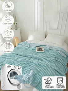1pc Soft & Cozy Striped Fleece Blanket, Light Blue, Skin-Friendly, Suitable For Bedroom & Guest Room, Machine Washable, All Season - Baby Blue - View 5