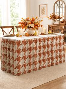 1pc-Rust Orange Stretch Table Skirt For Rectangle Table, Soft Elastic Table Cover Skirt With Hook And Loop Fastener, Reusable Washable Fitted Table Skirt For Fall Dining Decor, Party, Buffet, Wedding And Home Use - Multicolor - View 11
