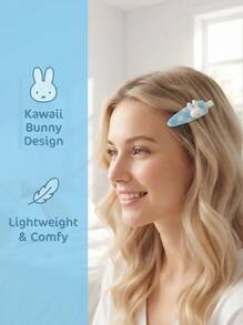 可愛 MIFFY 咖啡色調水滴造型 BB 髮夾，2 款設計：純棕色與格紋 3D Miffy，牢固金屬夾，適合日常校園秋季穿搭 - 彩色 - 查看 2