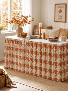 1pc-Rust Orange Stretch Table Skirt For Rectangle Table, Soft Elastic Table Cover Skirt With Hook And Loop Fastener, Reusable Washable Fitted Table Skirt For Fall Dining Decor, Party, Buffet, Wedding And Home Use - Multicolor - View 6