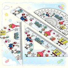 SpongeBob SquarePants 4 Pcs Transparent Ruler Ins Cartoon Drawing Measuring Ruler Acrylic Ruler Set Learning Stationery Set, Best Holiday Party Atmosphere Decoration For Good Friends, Perfect Party Decoration, Home Decor, Perfect Room Decoration, Christmas Gift Graduation - Multicolor - View 3