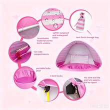 Quick Install Pop-Up Kids Beach Tent, Portable Children Sun Shade Pool Tent UPF 50+ UV Protection Canopy, Suitable For Indoor And Outdoor Use (Pool Type), Enhances Creativity And Imagination - Coral Pink - View 5