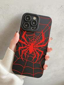 Cool Black Matte Phone Case, Red Spider & Spider Web Print Soft TPU Protective Shell, With Raised Camera Buffer Ring, Anti-Fingerprint & Anti-Scratch, Fashionable & Cool, Unique Gift For Men & Boys, Compatible With IPhone 17 Pro Max/17 Pro/17/16 Pro Max/16/15 Pro Max/15/14/13/12/11 Series - Black - View 3