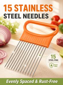 Vegetable Slicing Holder & Meat Tenderizer Tool, Stainless Steel Prongs Onion Slicing Assistant With Curved Handle, Handheld Food Fixing Tool For Onion Tomato Lemon Cutting & Meat Marinating, Compact Kitchen Gadget With Protective Sleeve Dishwasher - View 5