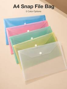 1pc A4 Transparent Plastic Snap Button File Folder, 5 Colors Available, Thickened Large Capacity Document Storage Bag, Essential Back To School Office Stationery Organizer - Multiple Styles - View 4